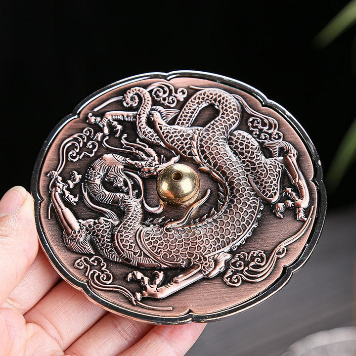 Buddha Stones丸型 縁起の良い龍 守護 銅合金 スティック型 香炉 装飾