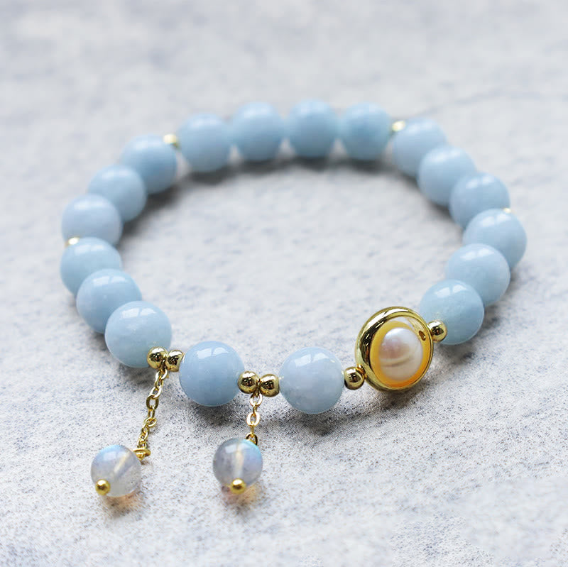 Buddha Stonesアクアマリンパール ヒーリング ムーンストーン ビーズ チャームブレスレット