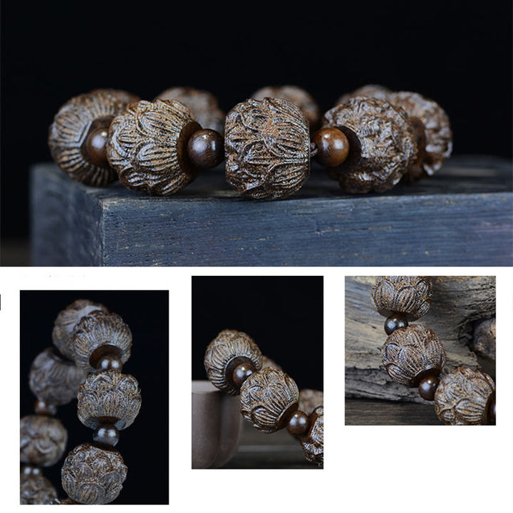 Buddha Stones黒檀十八羅漢 蓮華龍 彫刻 バランスブレスレット