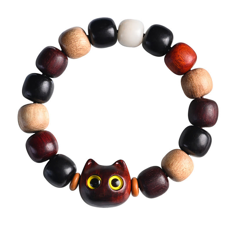 Buddha Stones小葉紫檀黒檀かわいい猫 彫刻守護ブレスレット - image 24
