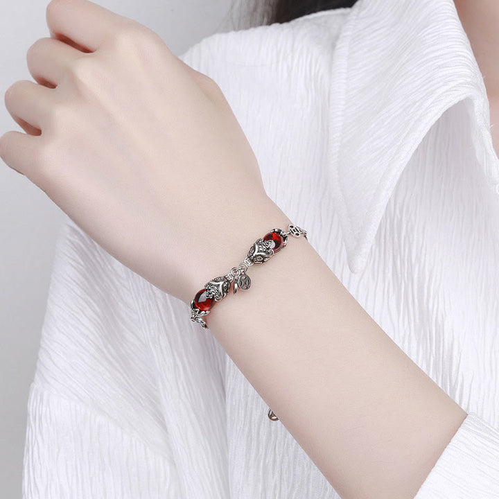 Buddha Stonesガーネットダブル貔貅銅貨守護チェーンブレスレット