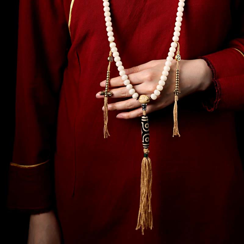 Buddha Stonesチベット 108Malaビーズ菩提樹種子八卦金剛 Dzi ビーズグレー瑪瑙富ブレスレット