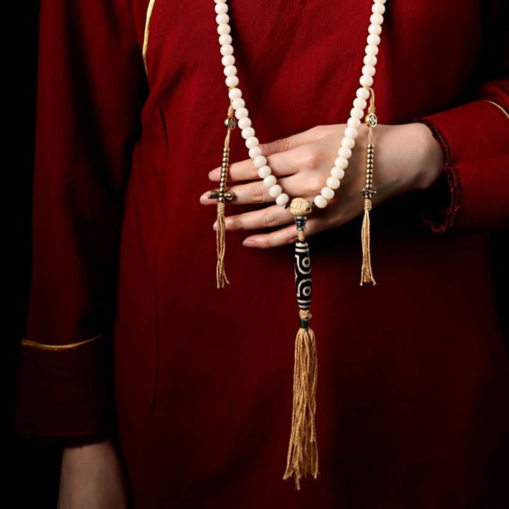 Buddha Stonesチベット 108Malaビーズ菩提樹種子八卦金剛 Dzi ビーズグレー瑪瑙富ブレスレット