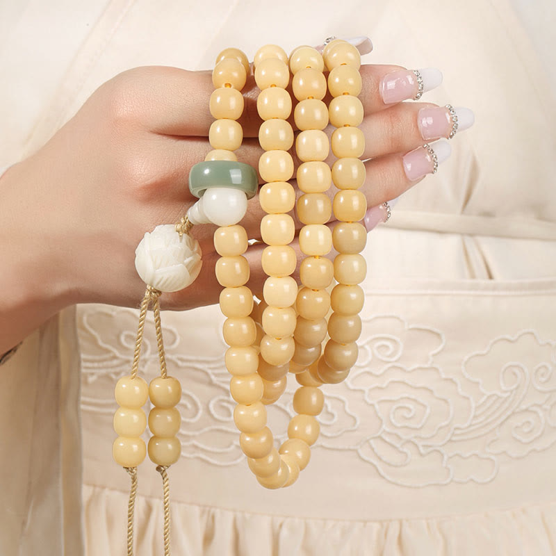 Buddha Stones天然菩提樹の実 蓮の花珠 平和と調和のチャームブレスレット