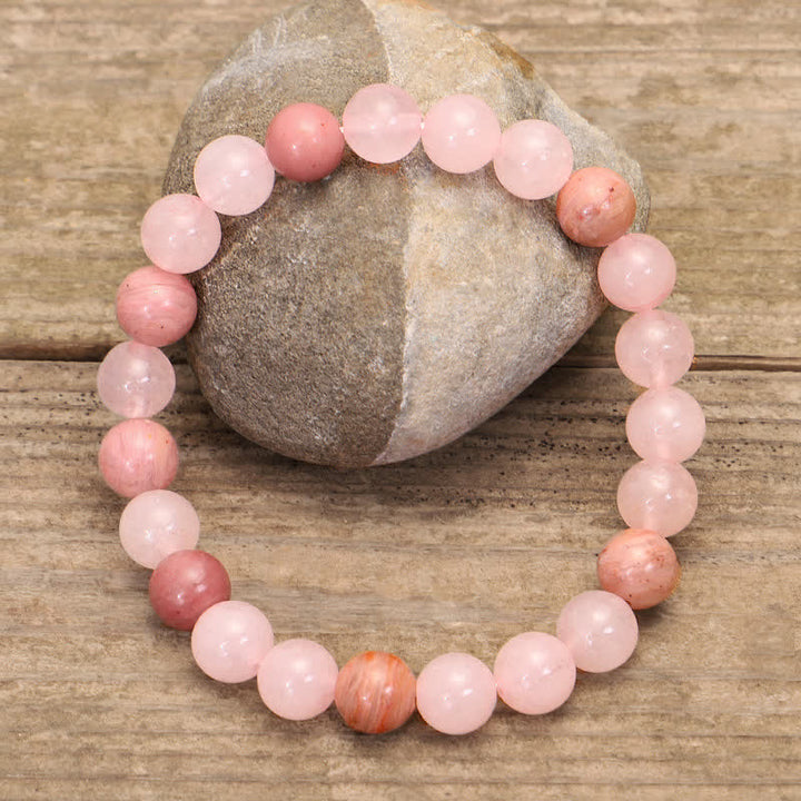 Buddha Stones108個入りMalaビーズ ピンククリスタル ラブタッセルブレスレット