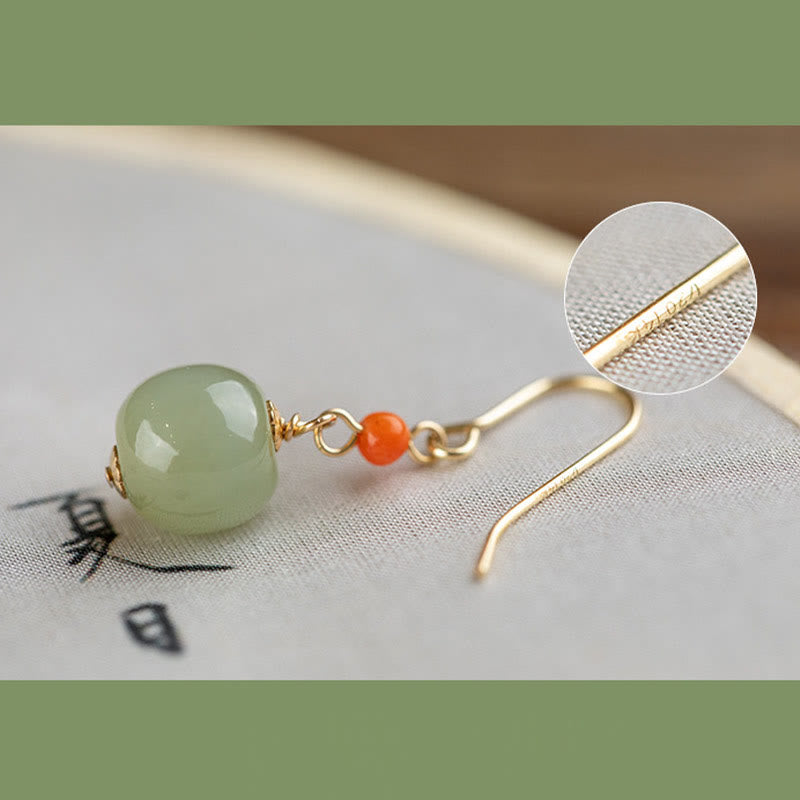 Buddha Stones 925スターリングシルバーメッキ 14Kゴールド 和田翡翠 赤瑪瑙 幸運の雫 ダングルイヤリング - image 11