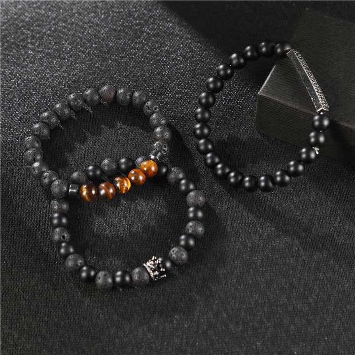 Buddha Stones3個入り フロストストーン 溶岩石 タイガーアイ アクティベートブレスレット