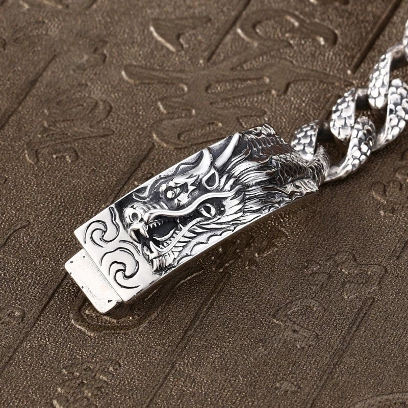 Buddha Stonesレトロドラゴンスケールパターン彫刻守護ブレスレット