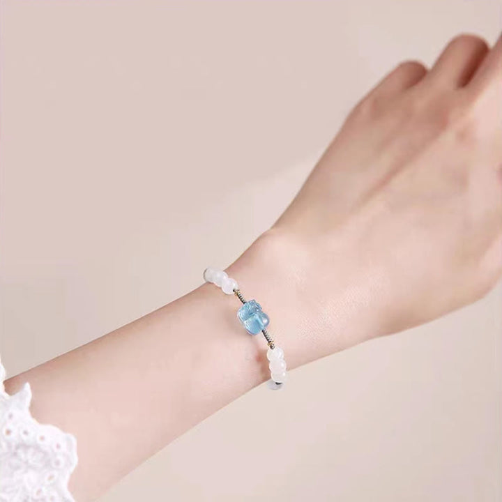 Buddha Stones天然アクアマリン貔貅和田白翡翠ヒーリングブレスレット