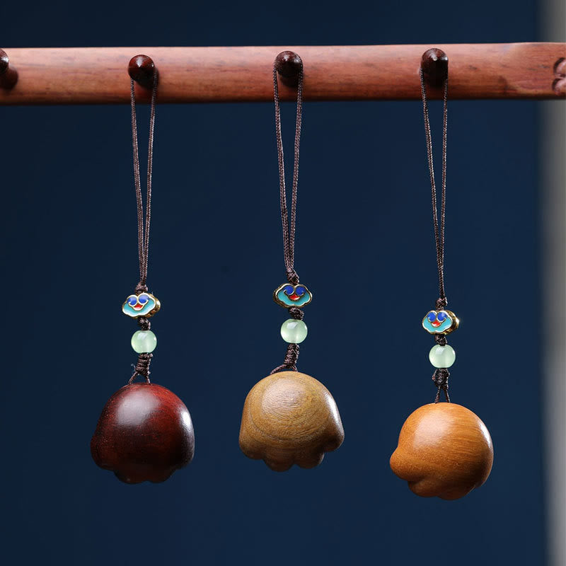 Buddha Stones白檀の小葉紫檀緑檀 招き猫の足爪オーム・マニ・パドメ・フム守護 携帯電話吊り下げ装飾 - image 2