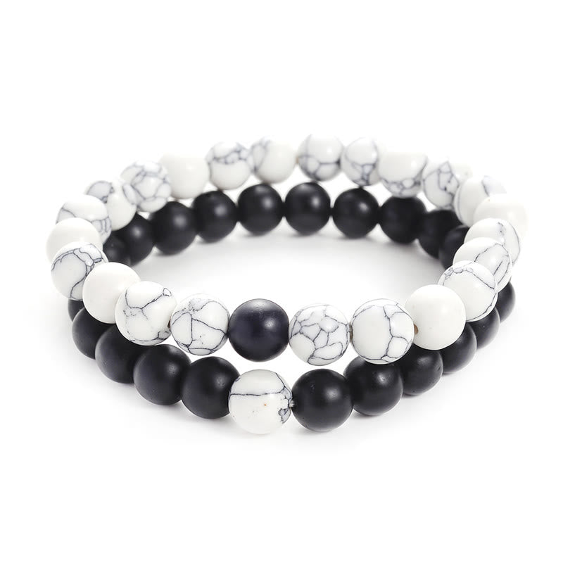 Buddha Stones2個入り 天然フロストストーン ホワイトターコイズビーズ カップルブレスレット