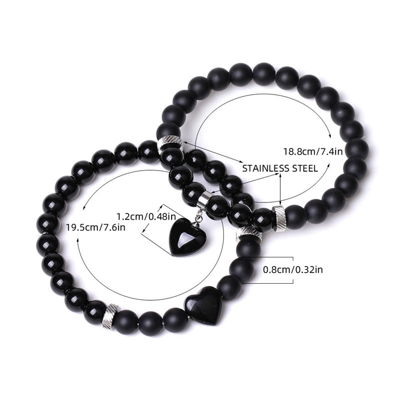 Buddha Stones2個入り ブラックオニキス クリスタルストーン 愛の心を守るサポート カップルブレスレット
