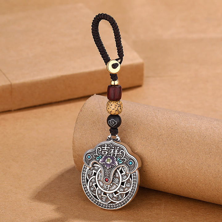 Buddha Stones牡丹の花銅貨縁起の良い富のキーホルダー