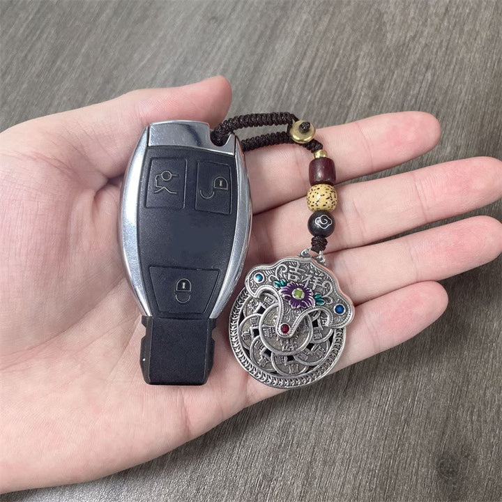 Buddha Stones牡丹の花銅貨縁起の良い富のキーホルダー