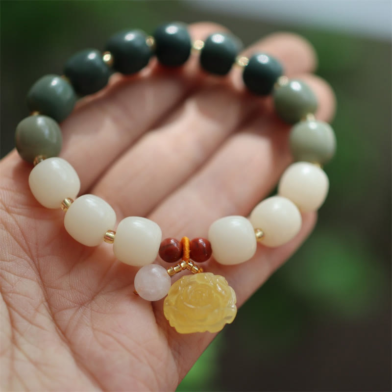 Buddha Stonesグラデーション菩提樹種子琥珀蓮平和ブレスレット