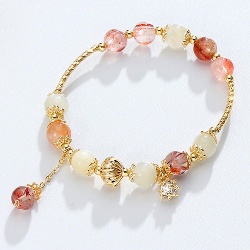 カラフルなルチルクォーツキャッツアイジルコンの縁起の良いビーズブレスレット - ルチルクォーツ(吉兆♥勇気) - image 1