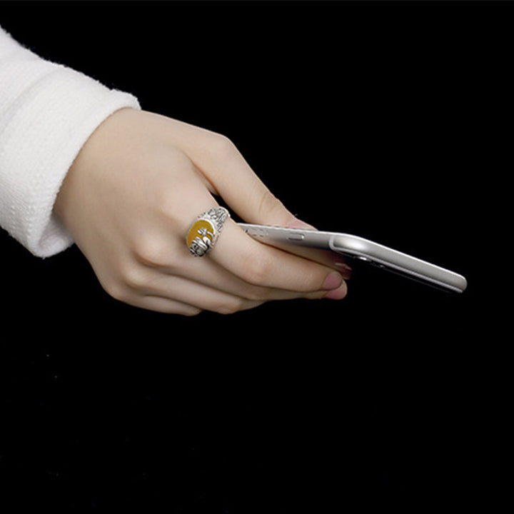 Buddha Stonesシトリン 蓮華の祝福 保護 調節可能なリング