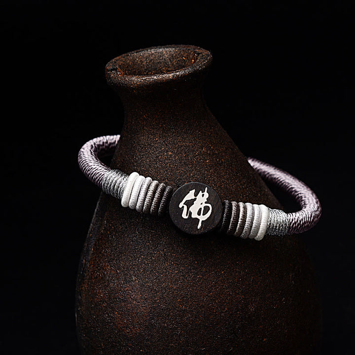 Buddha Stones仏陀のキャラクター 黒檀 手作りロープブレスレット