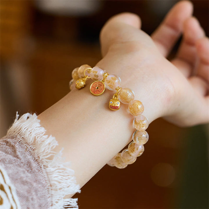 Buddha Stones金呑み獣 銅貨 幸運のお守り 琉璃ガラスビーズ 幸運ブレスレット