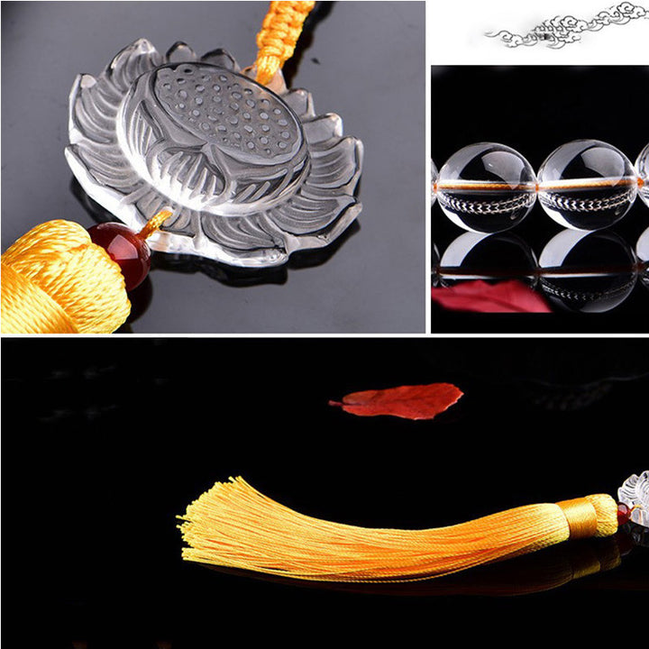 Buddha Stones天然ホワイトクリスタル 蓮 手首用Mala用 タッセル ポケットMala車用装飾