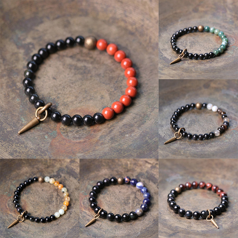 Buddha Stonesブラックオブシディアン ソーダライト クリスタル 銅 強さ カップル ブレスレット
