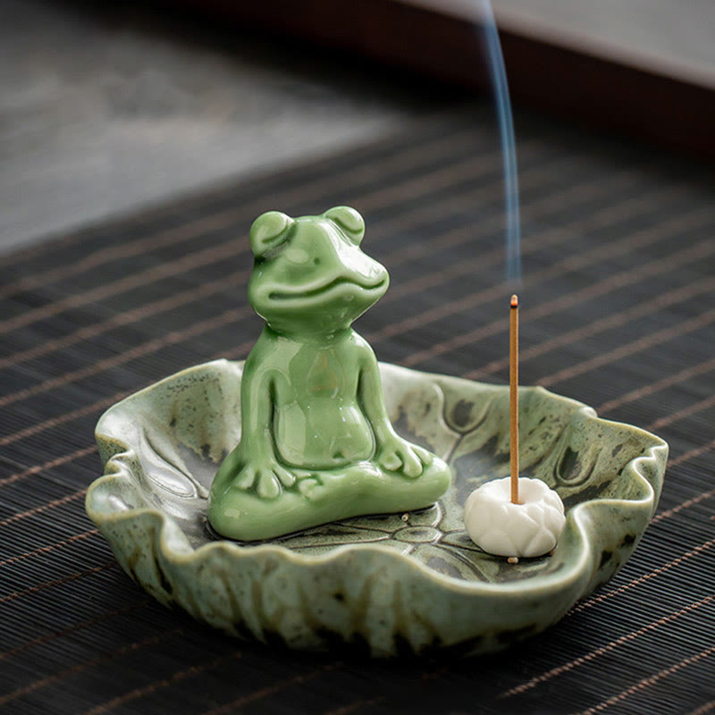 Buddha Stones葉 瞑想 カエル柄 癒し 陶器 香炉 装飾