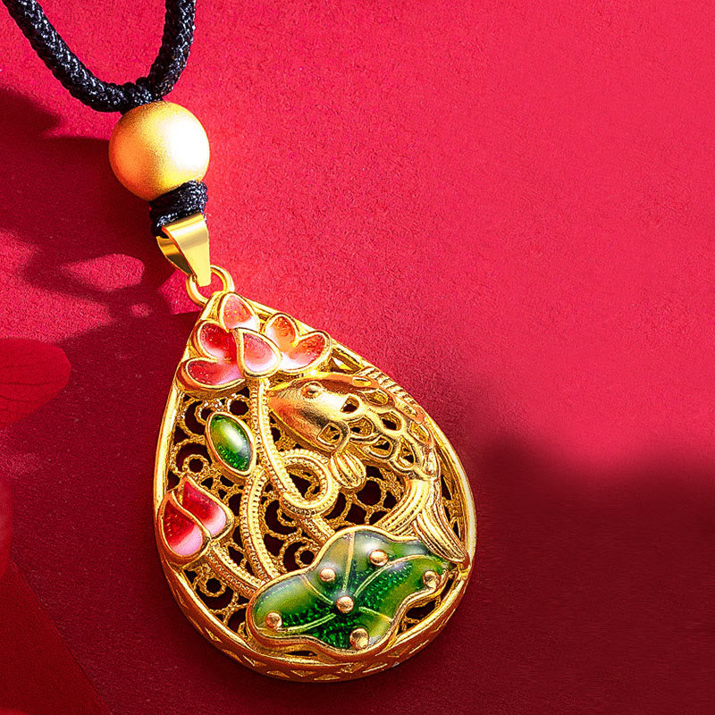 Buddha Stones鯉蓮の花葉銅幸運ネックレスペンダント - image 4