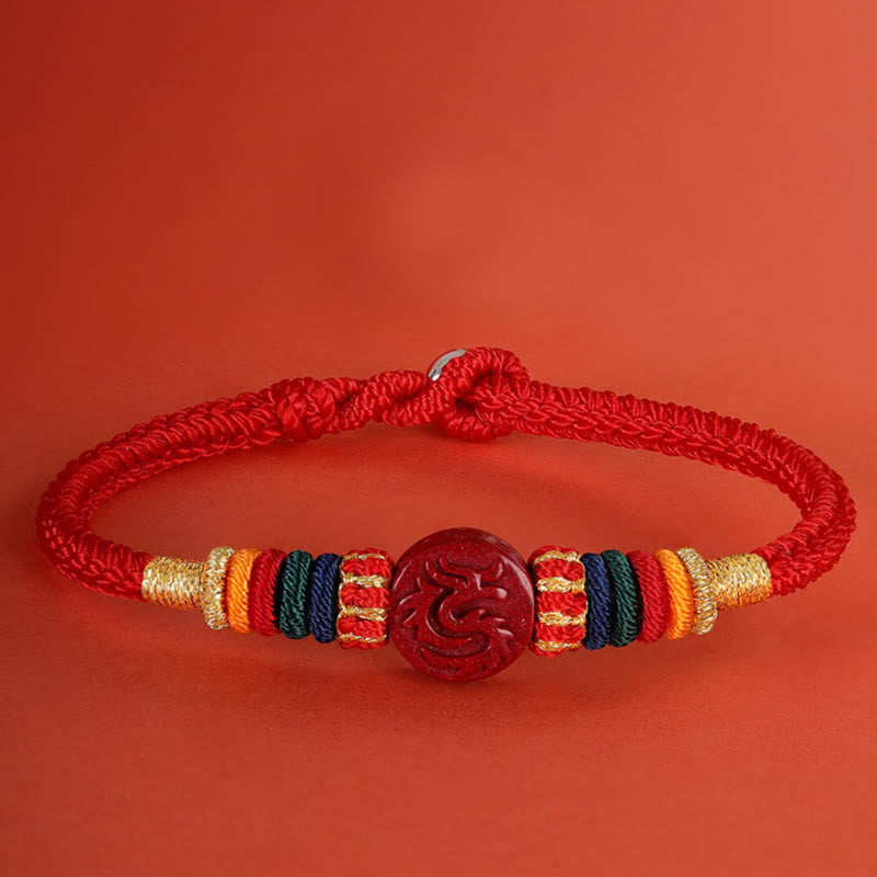 Buddha Stones龍年 925 スターリングシルバー 中国十二支 辰砂 縁起の良い組み合わせ 祝福ブレスレット