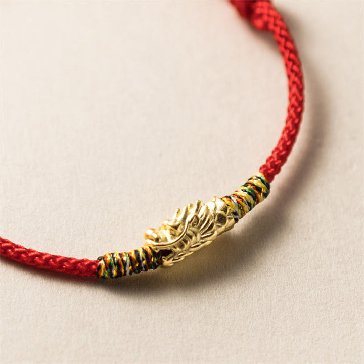 Buddha Stones925スターリングシルバー 龍年 幸運 強さ レッドロープブレスレット