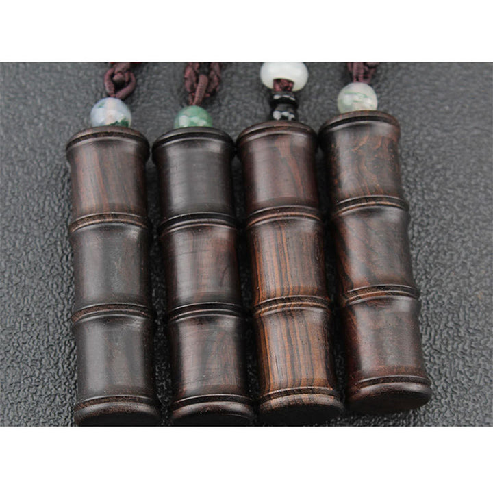 Buddha Stones黒檀 竹 模様 ガウ 祈り箱 平和 ネックレス ペンダント