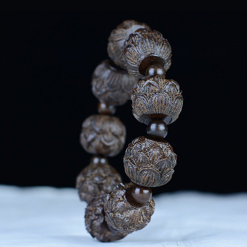 Buddha Stones黒檀十八羅漢 蓮華龍 彫刻 バランスブレスレット