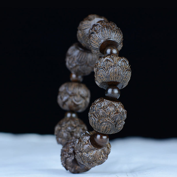 Buddha Stones黒檀十八羅漢 蓮華龍 彫刻 バランスブレスレット