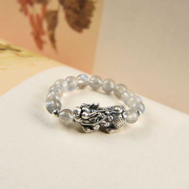 Buddha Stones 925スターリングシルバー 天然ガーネット ムーンストーン レッドアゲート 貔貅 富の指輪