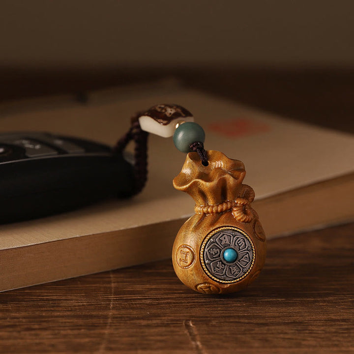 Buddha Stones小葉 紅白檀 緑白檀 マネーバッグOm Mani Padme Hum回転式保護吊り下げ装飾