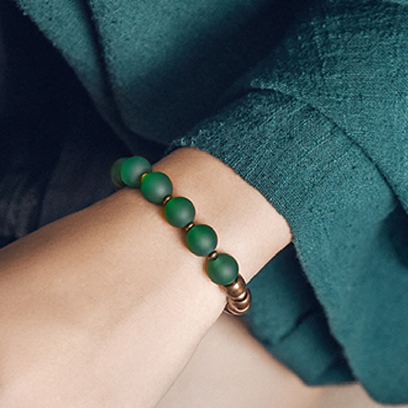 チベット産レッドアゲート、グリーンアゲート、銅製自信幸運ブレスレット
