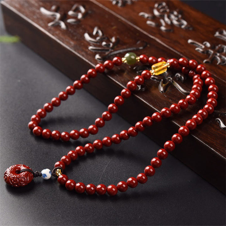 Buddha Stonesチベット辰砂 平和バックル トリプルラップ 祝福ブレスレットMala