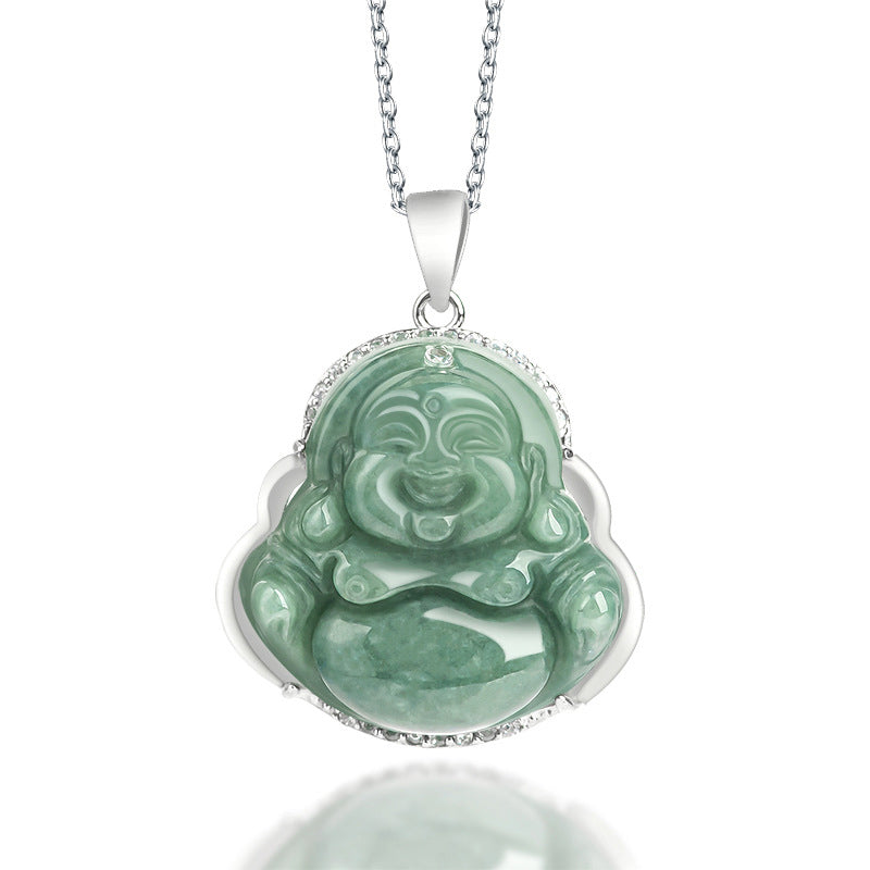Buddha Stones925スターリングシルバー 笑う仏陀 翡翠 豊穣のネックレスチェーンペンダント - 翡翠(豊かさ♥ 豊穣) - image 1