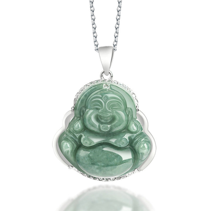 Buddha Stones925スターリングシルバー 笑う仏陀 翡翠 豊穣のネックレスチェーンペンダント - 翡翠(豊かさ♥ 豊穣) - image 1