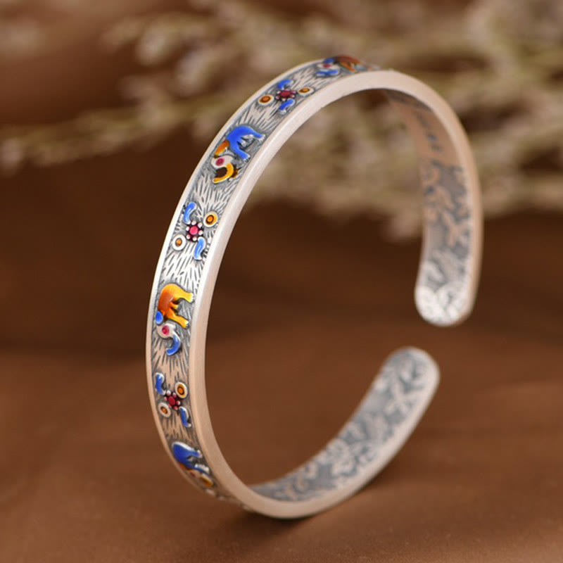 Buddha Stones999スターリングシルバー 象の強さと知恵のブレスレット カフバングル - image 1