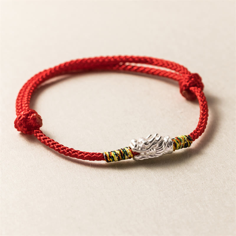 Buddha Stones925スターリングシルバー 龍年 幸運 強さ レッドロープブレスレット