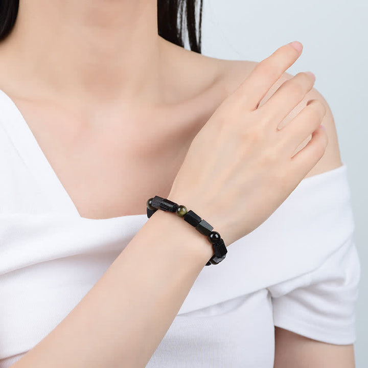 Buddha Stonesゴールドシーンオブシディアン ブラックトルマリン ウェルスブレスレット