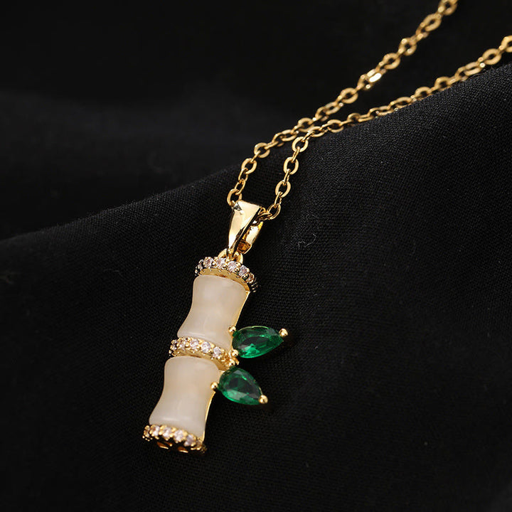 Buddha Stones18Kゴールドメッキ カルセドニー 竹ラインストーン ハーモニーネックレスペンダント