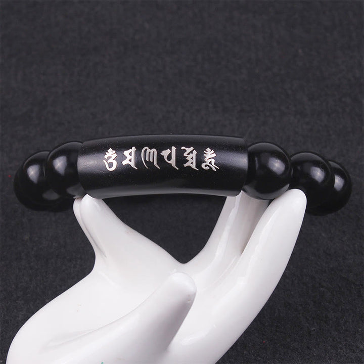 Buddha Stones999 スターリングシルバー黒檀オーム・マニ・パドメ・フム象嵌 バランスブレスレット