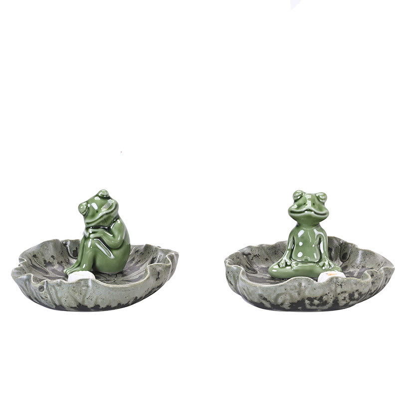 Buddha Stones葉 瞑想 カエル柄 癒し 陶器 香炉 装飾