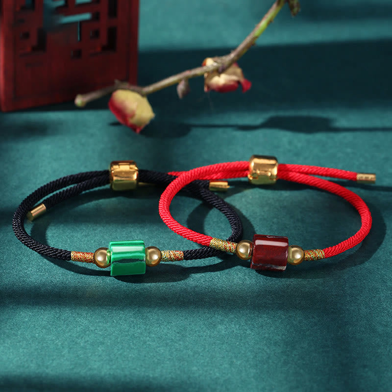 Buddha Stonesチベット ハンドメイド グリーンアベンチュリン レッドストーン マラカイト 幸運の守護 編み込みロープブレスレット