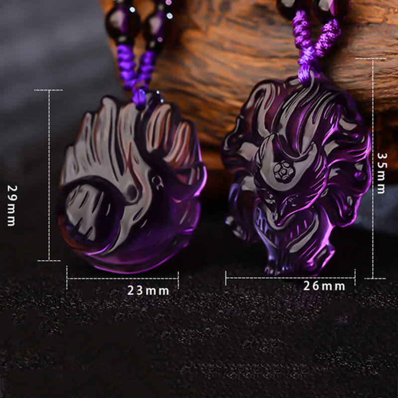 Buddha Stones天然アメジストホワイトクリスタルシトリン九尾狐幸運ネックレスペンダント