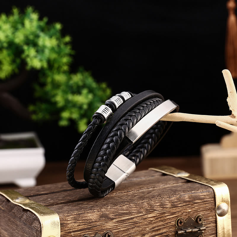 Buddha Stonesレザー多層チタン鋼バランス編み込み磁気バックルブレスレット