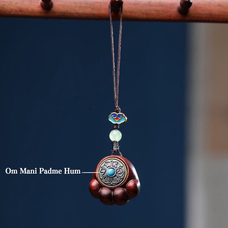 Buddha Stones白檀の小葉紫檀緑檀 招き猫の足爪オーム・マニ・パドメ・フム守護 携帯電話吊り下げ装飾 - image 4