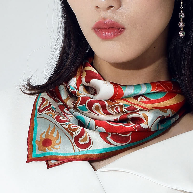 Buddha Stones敦煌 反芻 琵琶 飛翔 フレスコ画 100% 桑絹 スカーフ 高級 6A 敦煌 ショール