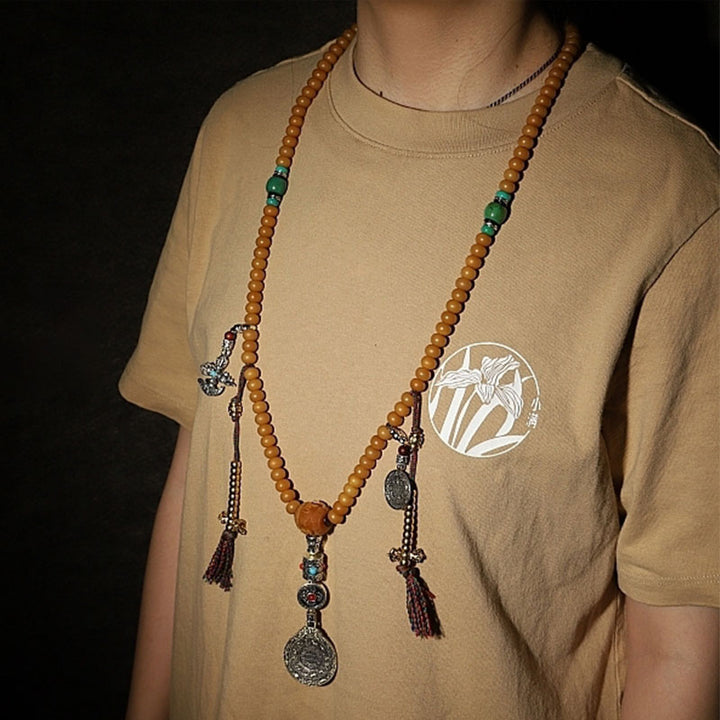 Buddha Stonesチベット 108Malaビーズ菩提樹種子八卦金剛富ブレスレット